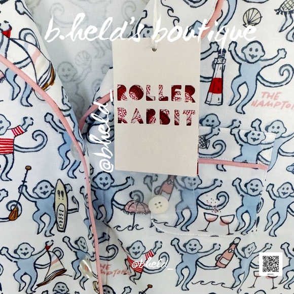 Roller Rabbit Hamptons Monkey Polo Pajamas in Blue Size XS Brand New NWT - Picture 5 of 14